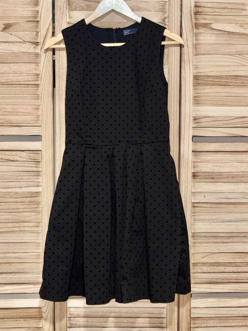 GAP Black Velour Polka Dot Sleeveless A-Line Fit & Flare Dress with Pockets | 2